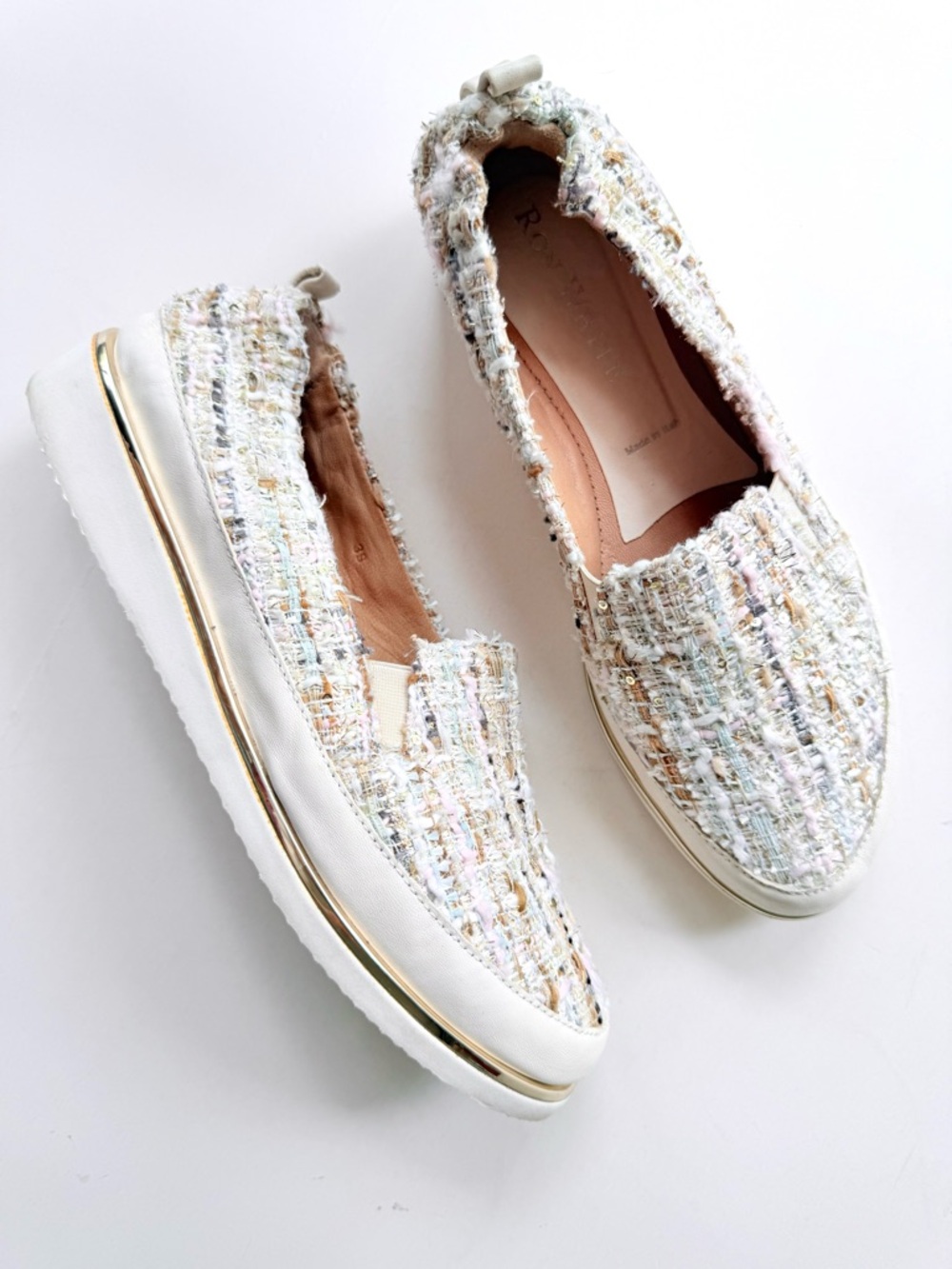 Ron White Nellaya Lilac Multi Bouclé Tweed Slip On Sneaker Size 39 $495